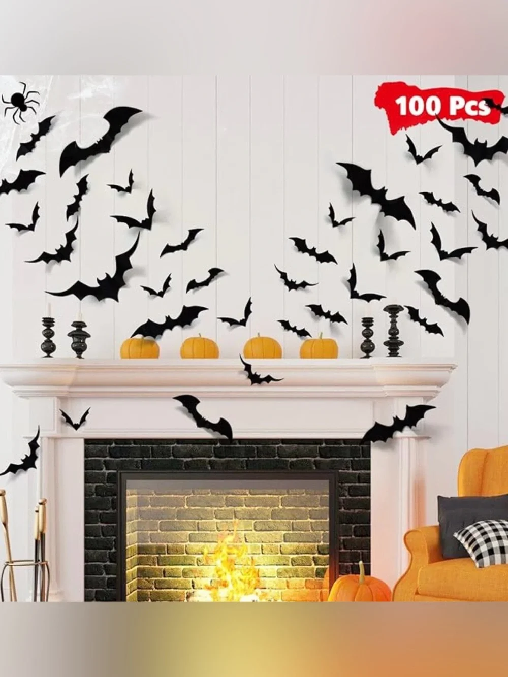 New Spooky Black Bat Wall Decals 100-Pack